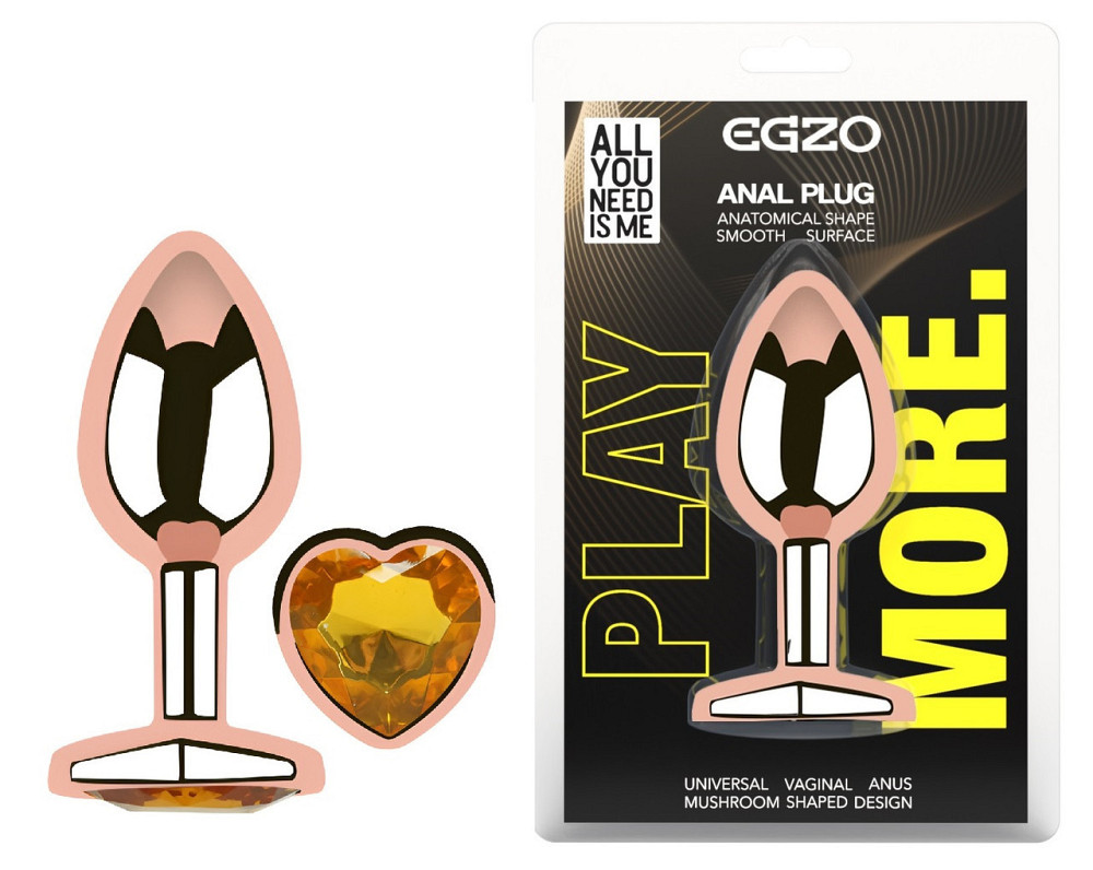 Анальна пробка з кристалом EGZO - Rose Gold Heart Plug Yellow size S Sex Aura Київ - фото 1