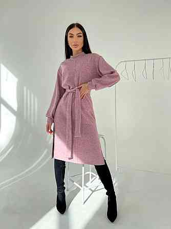 Жіноче стильне тепле плаття з розрізами турецька двостороння ангора люкс Пудра, 48/50 Одеса