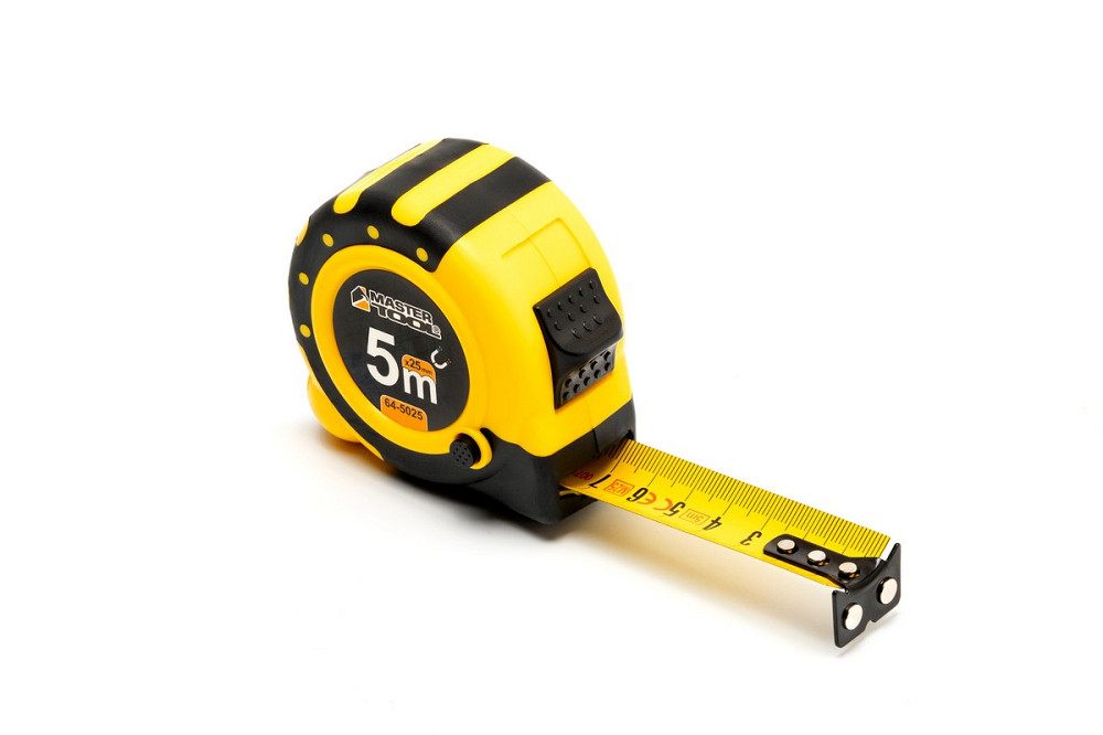 MASTERTOOL Рулетка MASTERTOOL 5 м×25 мм з магнітами 2 фіксатори кнопка STOP покриття TPR нейлон Киев - изображение 1