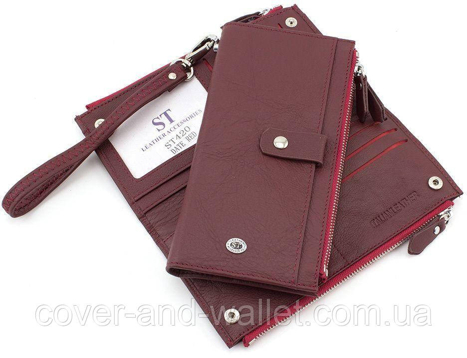 Стильний жіночий гаманець із ремінцем на руку та відділенням на блискавці бордового кольору ST Київ - фото 1