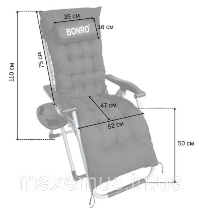 Садовый шезлонг-кресло Bonro B04 с подушкой и подставкой раскладной туристический шезлонг для отдыха черный Мостиська - фото 9