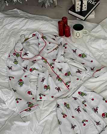 Женская стильная новогодняя пижама софт принт Белый 2, 48-50 Одесса