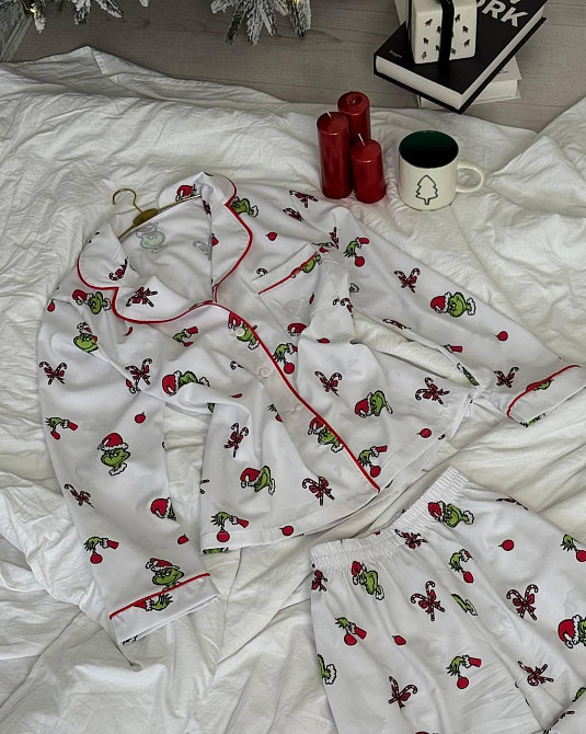 Женская стильная новогодняя пижама софт принт Белый 2, 48-50 Одесса - изображение 4