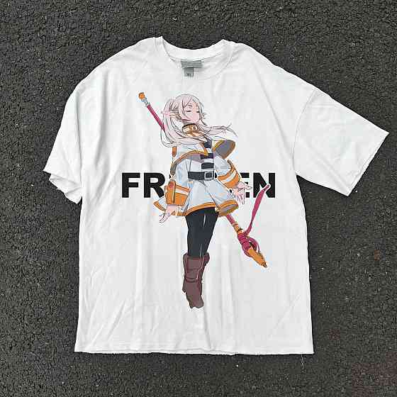 Футболка чоловіча з принтом аніме Аніме Фріерен Бейонд Джоурнейенд оверсайз (S/M/L) Черний Дніпро