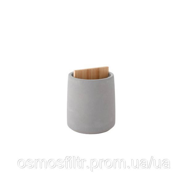 Стакан для зубних щіток Axentia Турин сірий бетон з бамбуковою вставкою 8x8x10.5 см (126717) Київ - фото 2