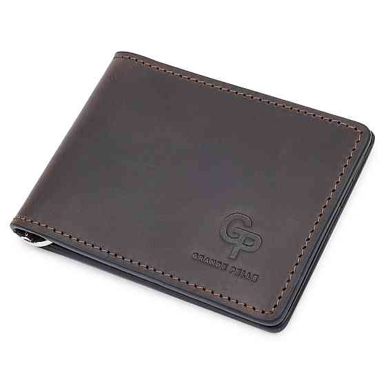 Шкіряний чоловічий затиск для грошей Коричневий (GRANDE PELLE) Київ