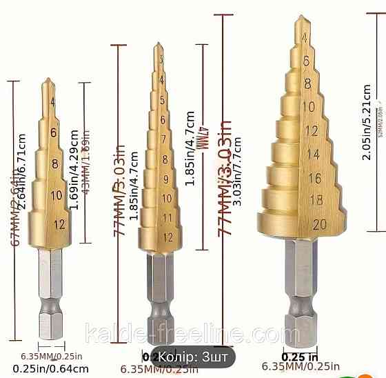 Набір ступінчатих свердл з титановим покриттям Харків
