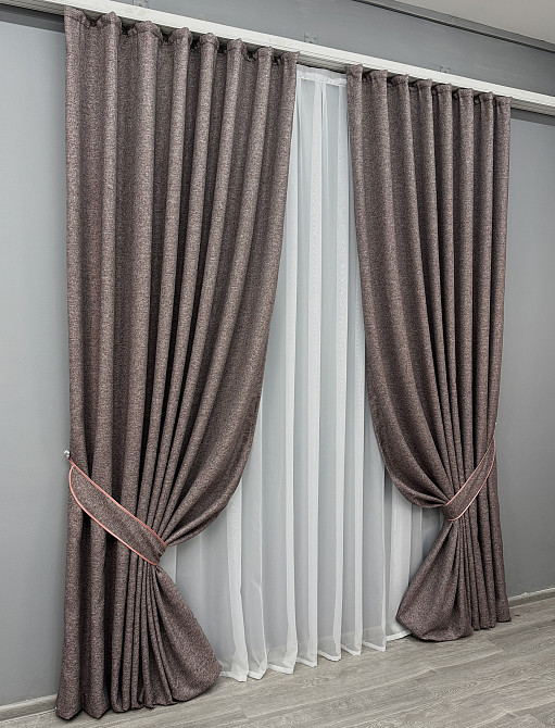 Комплект готовых штор VR-Textil Лен ELEMENTA № 1870ш Коричневый 150х270см 2 шт (33-0859) Киев - изображение 3