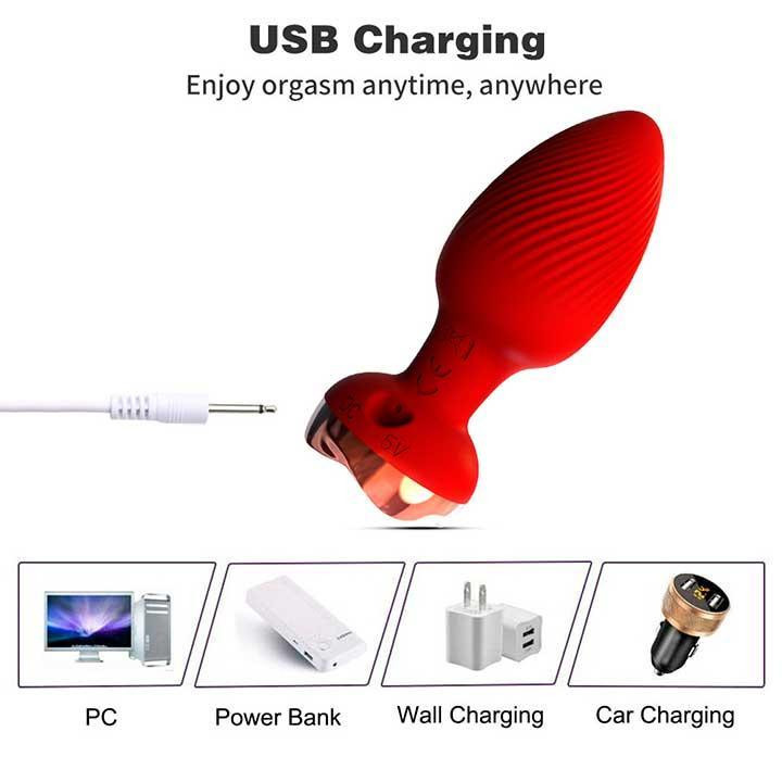 Силіконовий анальний корок із вібрацією Rose з Д/К 3,5*9 см. Червоний — Анальні іграшки Вінниця - фото 6