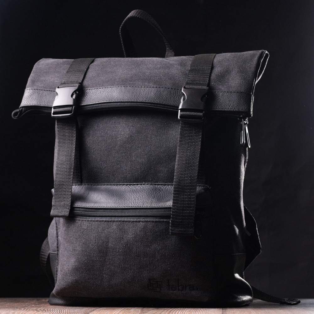 Добротный рюкзак для ноутбука из вставками эко-кожи FABRA 22583 Черный Киев - изображение 5