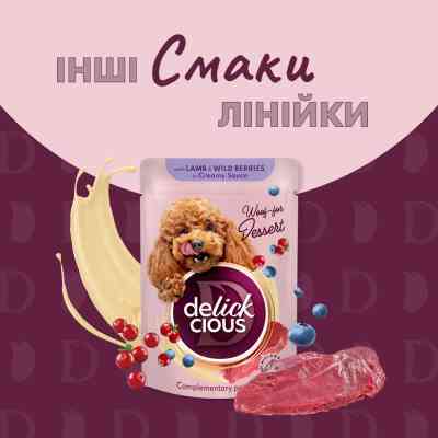 Вологий корм для собак Delickcious Пластівці з індичкою та тропічними фруктами у вершковому соусі 80 г (4820269141827) Вінниця