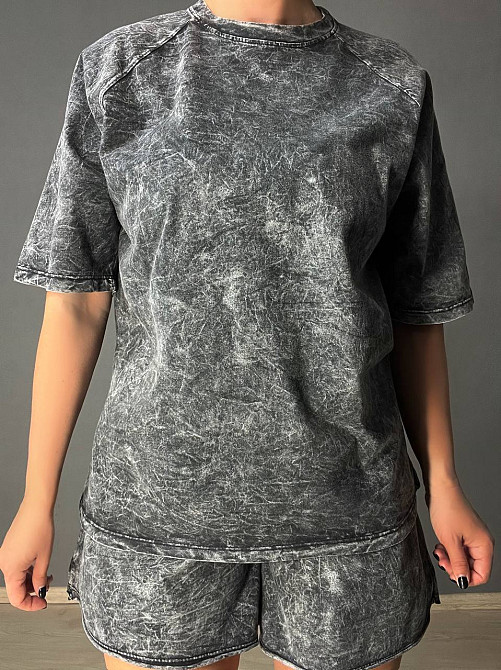 Костюм женский MMC 240014 футболка с шортами тай-дай вареный оверсайз черный, черный, M Киев - изображение 14