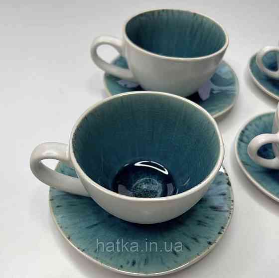Набір чайний 4 чашки + 4 блюдця Olens "Скандія" 250 мл кераміка біло-синя для дому та ресторану Київ