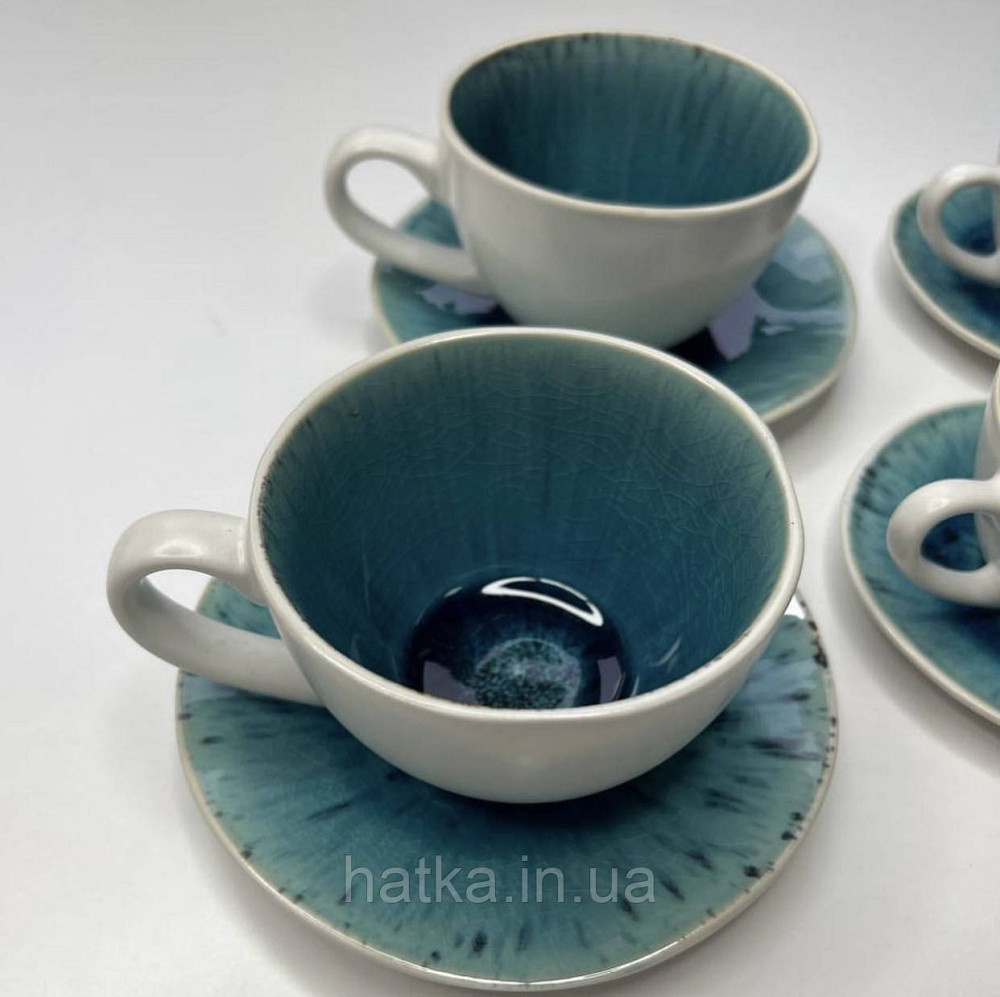 Набір чайний 4 чашки + 4 блюдця Olens "Скандія" 250 мл кераміка біло-синя для дому та ресторану Київ - фото 2