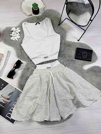 Жіночий стильний повсякденний літній костюм двонитка, натуральний еластичний мікродайвінг Меланж, 46/48 Одеса