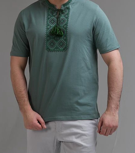 Чоловіча футболка вишиванка кольру олива  з орнаментом Київ - фото 2