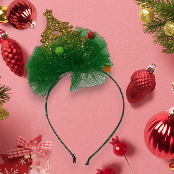 Обруч на новый год елочка золотая с фатином на голову one size ручная работа зелёный Киев