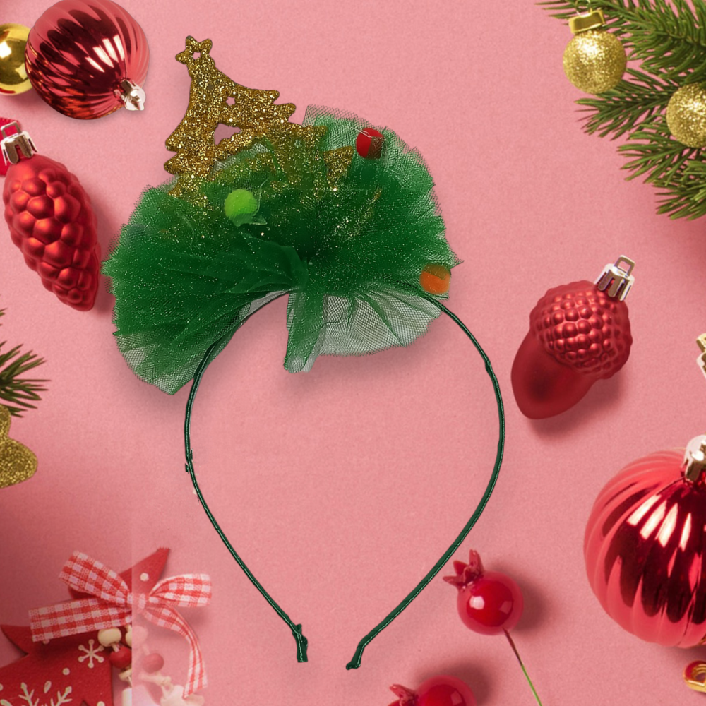 Обруч на новый год елочка золотая с фатином на голову one size ручная работа зелёный Киев - изображение 1