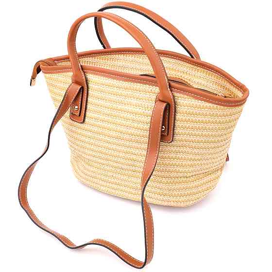 Містка жіноча сумка на літо з якісного текстилю Vintage sale_15137 Коричневий Київ