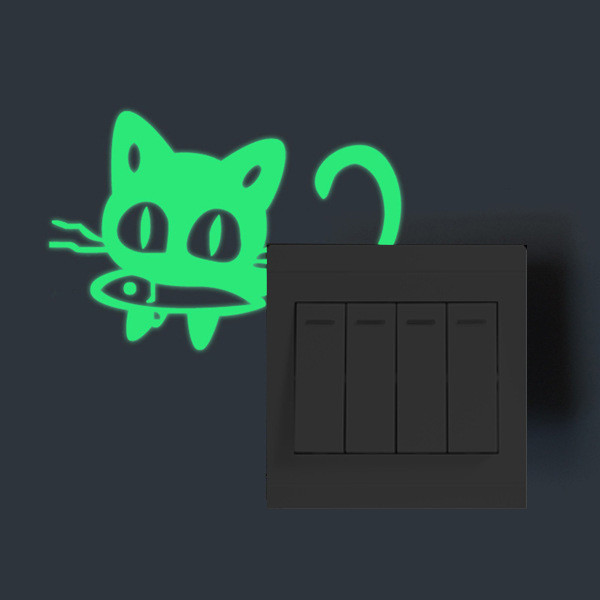 Люминесцентная наклейка Кот с рыбой 10 на 10 см салатовый Киев - изображение 1