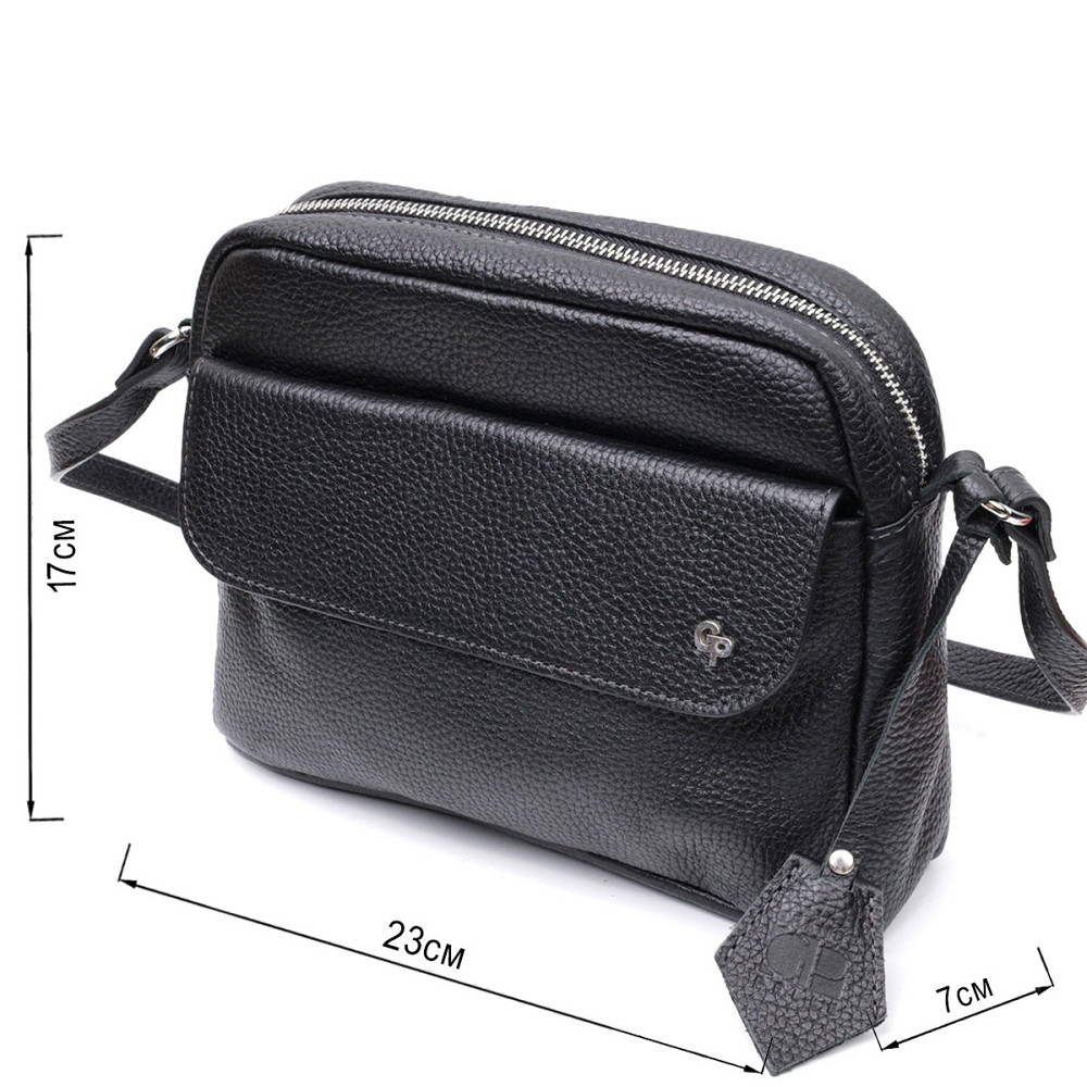 Зручна сумка жіноча крос-боді з натуральної шкіри Чорна (GRANDE PELLE) Київ - фото 7