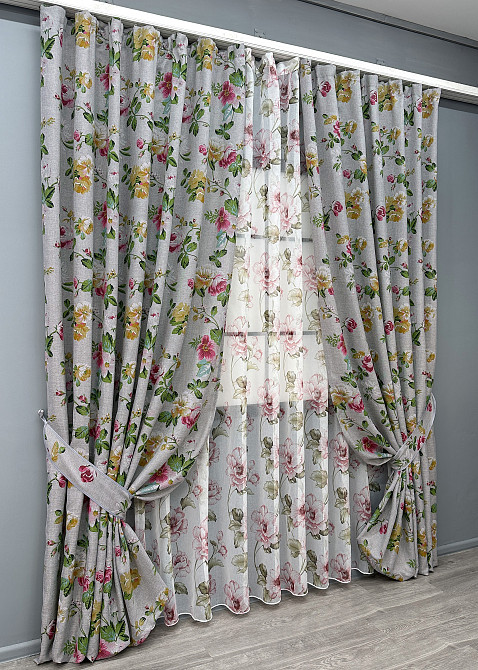 Комплект штор VR-Textil Льон Прованс 200х270 2шт і Тюль 500х270 2083ш-1867т Різнобарвний 71-204/6 Київ - фото 2