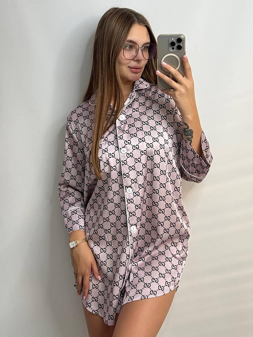 Женская ночная рубашка сатиновая Гуччи Пудровый L Харьков - изображение 1