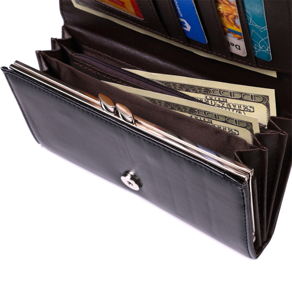 Горизонтальный женский кошелек из качественной экокожи KIVI 19087 Черный Киев - изображение 4