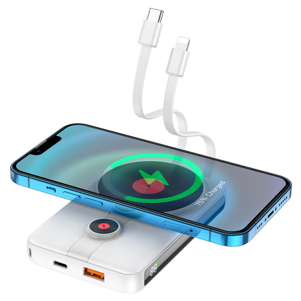 Зовнішній акумулятор HOCO J92 Path 22.5W fully compatible magnetic cable power bank(10000mAh) White Киев - изображение 3