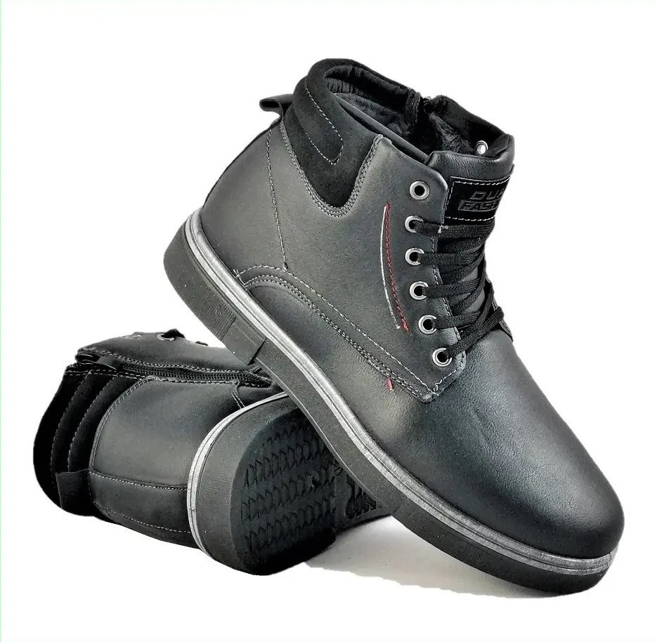 Ботинки ЗИМНИЕ Мужские Черные Кроссовки с МЕХОМ на Замке с Молнией (размеры: 41,42,43,44)- 301-1 Днепр - изображение 1