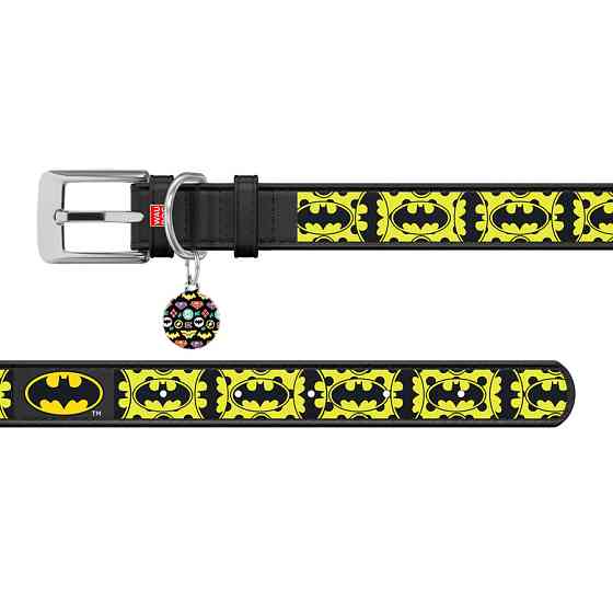 Нашийник для собак шкіряний WAUDOG Design з QR-паспортом, малюнок "Бетмен4", Ш 12 мм, Д 20-28 см чорний Вінниця