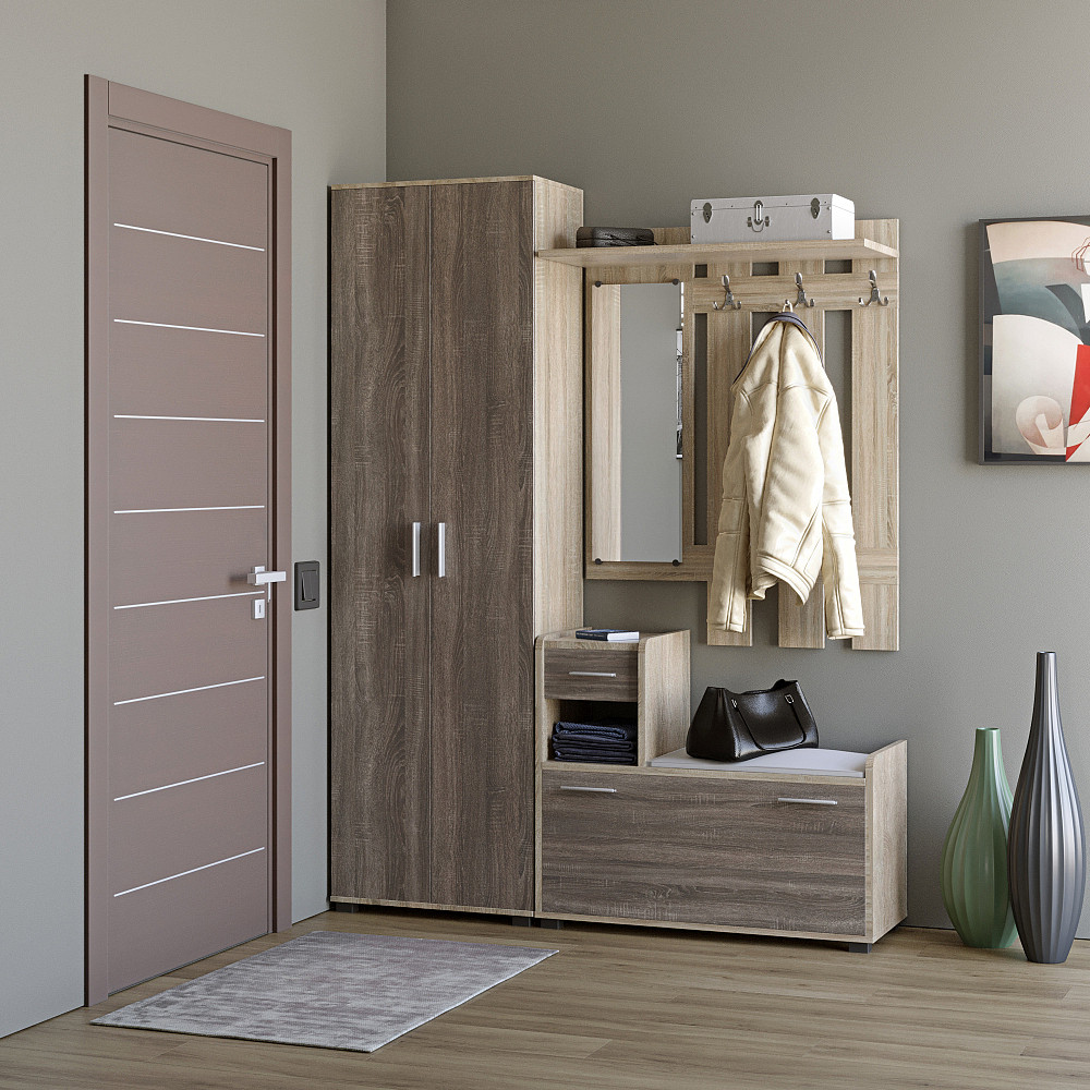 Прихожая Эверест Тандем с распашным шкафом ШП-1 и тумбой (левая) сонома + трюфель (DTM-2497) Львов - изображение 1