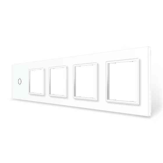Рамка 5-постова для одного 1-сенсорного вимикача і чотирьох розеток (1-0-0-0-0) LIVOLO, загартоване скло, біла, 365×80 мм (VL-P701/E/E/E/E-10W) Коломыя