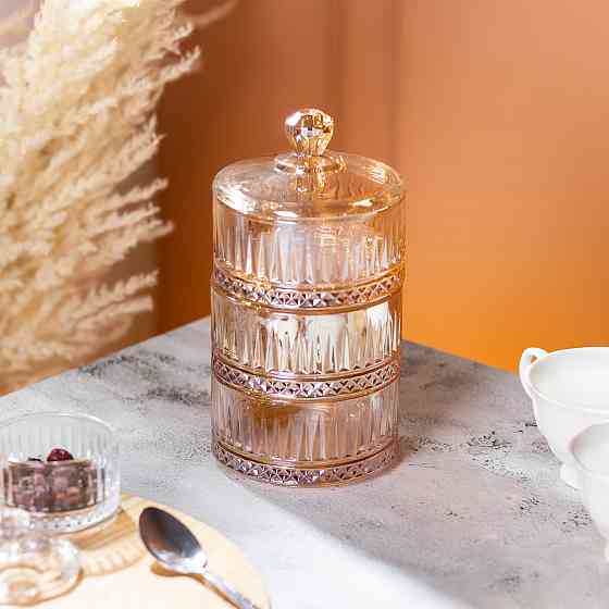 Цукерниця триярусна скляна Ø 10 см ваза цукерниця кругла з кришкою HP-YH-73 Київ