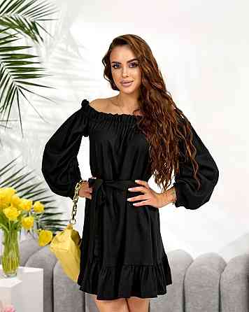 Женское легкое романтическое мини платье из льна. Черный, 42/44 Одесса