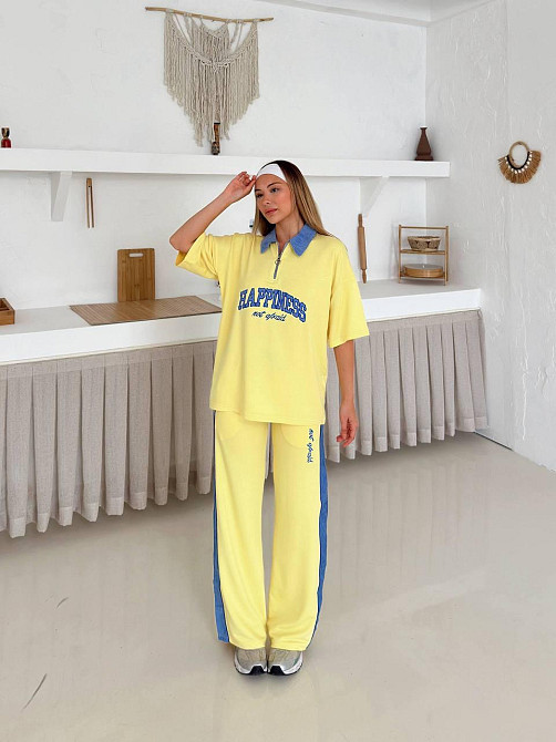 Женский стильный прогулочный костюм двойка трикотаж Желтый, L Одесса - изображение 1