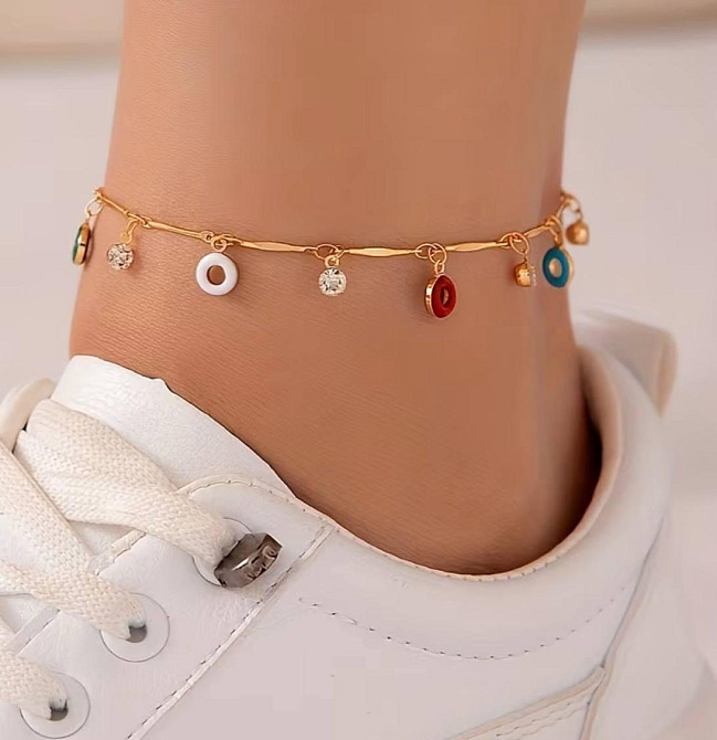 Браслет женский на ногу золотистый с подвесками и камнями Киев - изображение 1