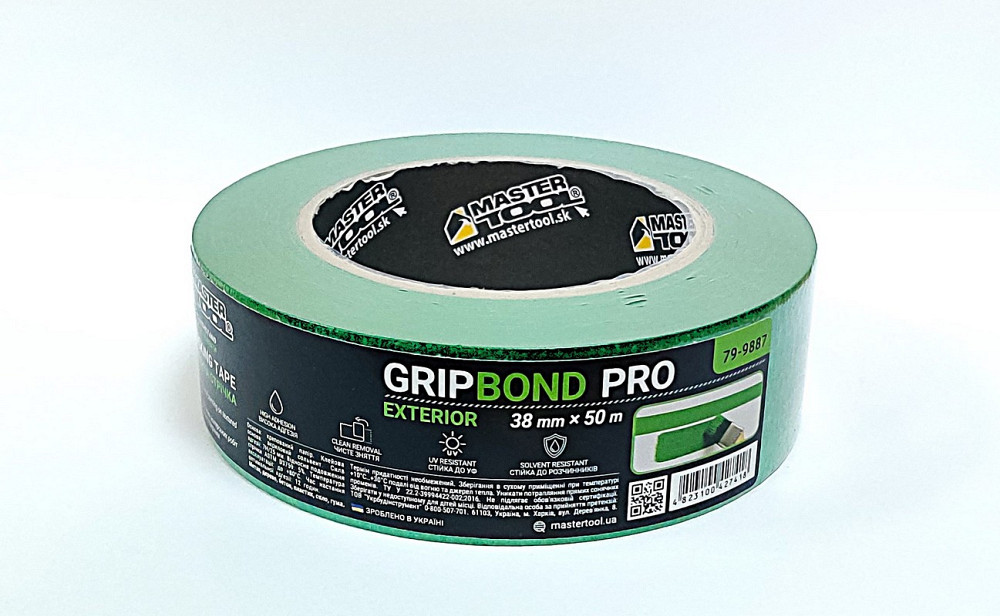 MASTERTOOL Стрічка малярна для грубих робіт MASTERTOOL GripBond Pro Exterior 38 мм×50 м зелена Коломыя - изображение 1