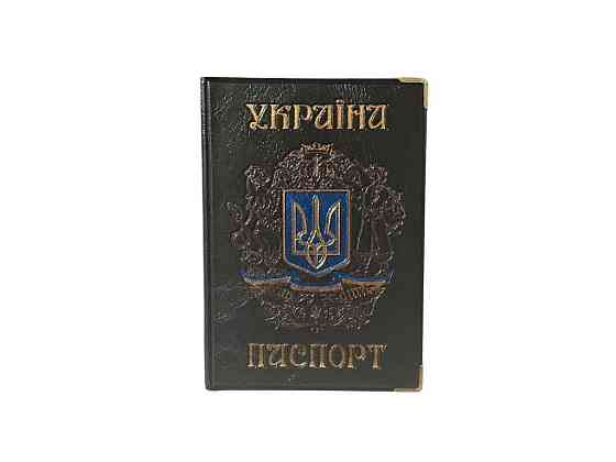 Обкладинка для паспорта 130-Ра Україна чорний КОЗАК герб, кожзам ТМ ЛЮКС КОЛОР Київ