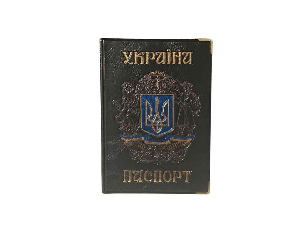 Обкладинка для паспорта 130-Ра Україна чорний КОЗАК герб, кожзам ТМ ЛЮКС КОЛОР Київ - фото 1