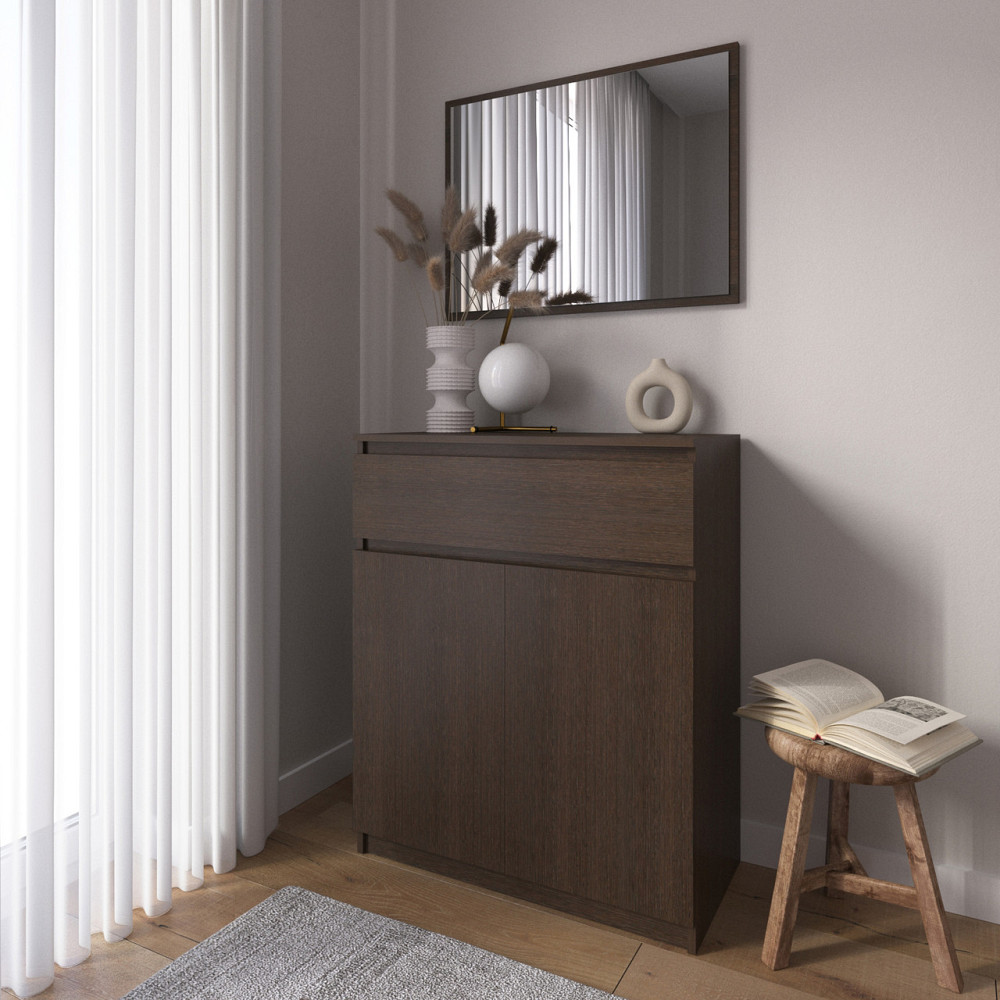 Комод тумба VAYS R-23 Венге Темний, з шухлядою та відділенням з полицями, без ручок, ЛДСП, 80×40×98 см - для дому, спальні, передпокою Львів - фото 1