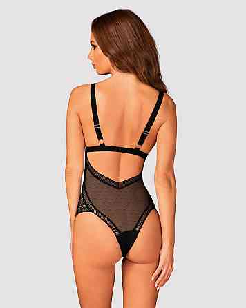 Кружевное боди с декольте Obsessive Estiqua teddy M/L, черное, широкие лямки Sex Aura Киев
