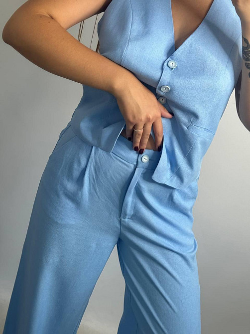 Лляний костюм-трійка в класичному стилі Блакитний XS-S Харків - фото 7