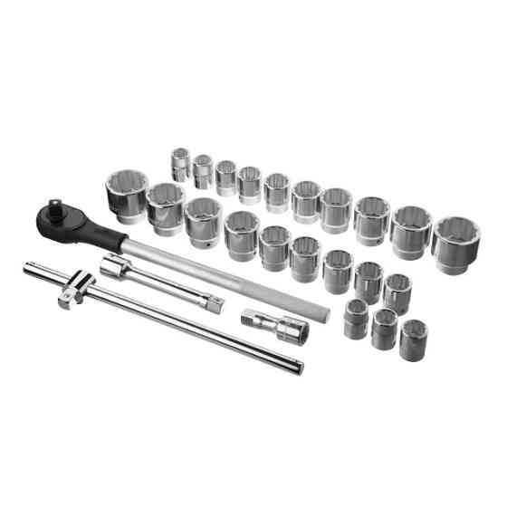 Набір інструментів, проф., 3/4", Cr-V, 26 од., головки: 22-50 мм і 7/8"-2", кейс INTERTOOL ET-6026 Київ