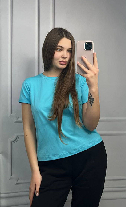 Базовая футболка женская удлиненная Бирюзовый XXL Харьков - изображение 1