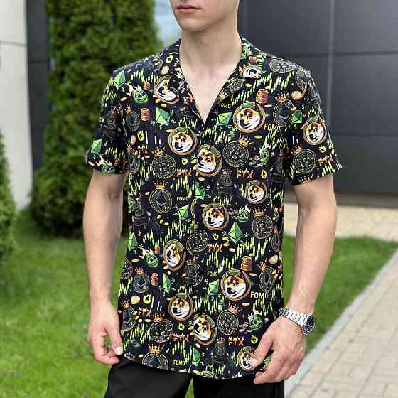 Літня чоловіча сорочка із принтом для відпочинку Pobedov Dejavu Kripta Київ