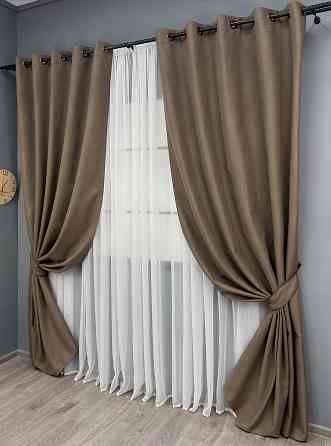 Комплект штор на люверсах VR-Textil Блэкаут двусторонний ASHEN NIGHT № 1854ш Коричневый 150х270 см 2 шт (37-0294) Киев