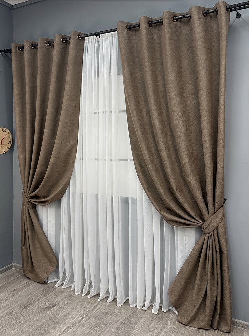 Комплект штор на люверсах VR-Textil Блэкаут двусторонний ASHEN NIGHT № 1854ш Коричневый 150х270 см 2 шт (37-0294) Киев - изображение 3