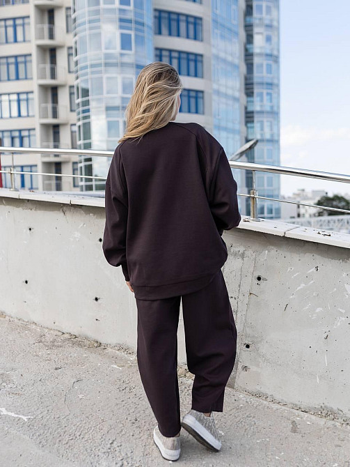 Женский оверсайз костюм: объемная кофта с трендовыми брюками бананами турецкий дабл фейс 100% хлопок Шоколад Одесса - изображение 4