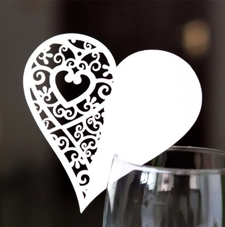 Рассадочные карточки для гостей на бокалы Сердечка 10 штук 8 на 8 см белый Киев - изображение 1